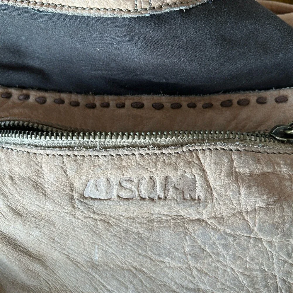 49 Square Miles Nubuck Leather Slouchy Hobo Shoulder Bag Perforated Tan Tote - Picture 13 of 14